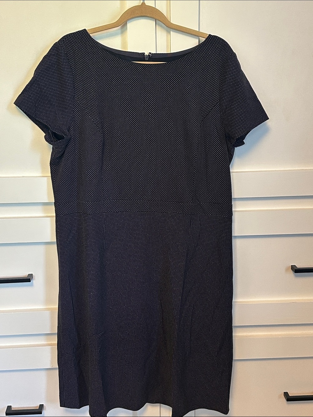 Talbots Navy Micro-Print Short Sleeve Midi Dress